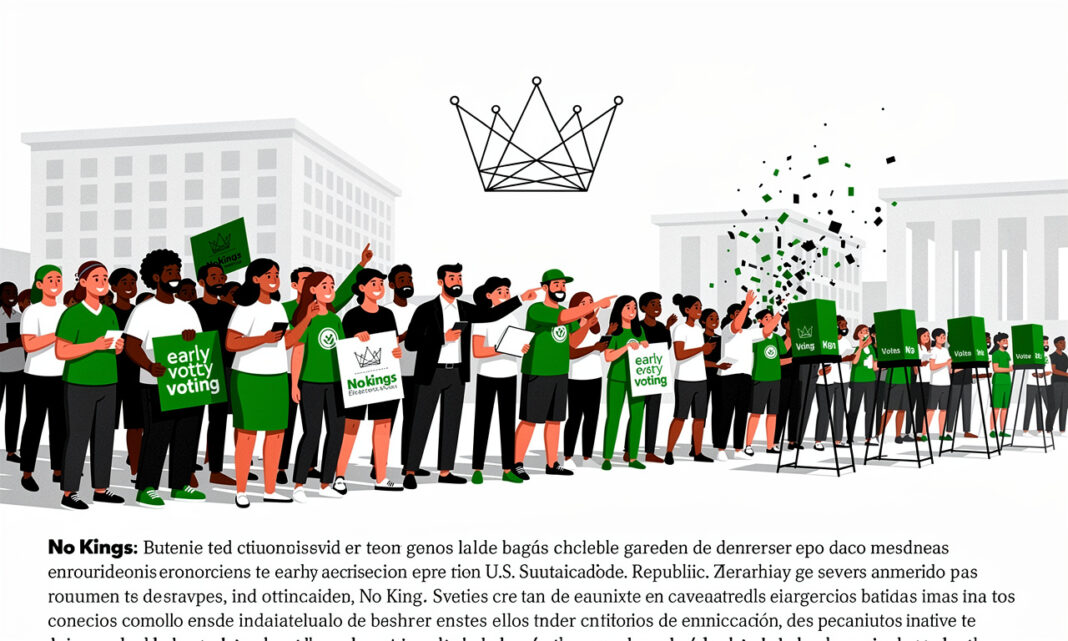 Unos 2,500 eventos de `No Kings` impulsan voto anticipado en EE. UU — imagen ilustrativa generada con FLUX
